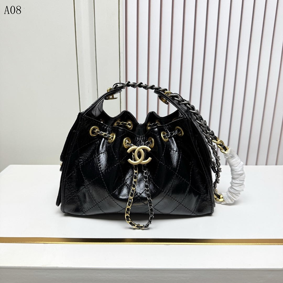 Chan3l – A08 – Quilted Leather Drawstring Bag #2795