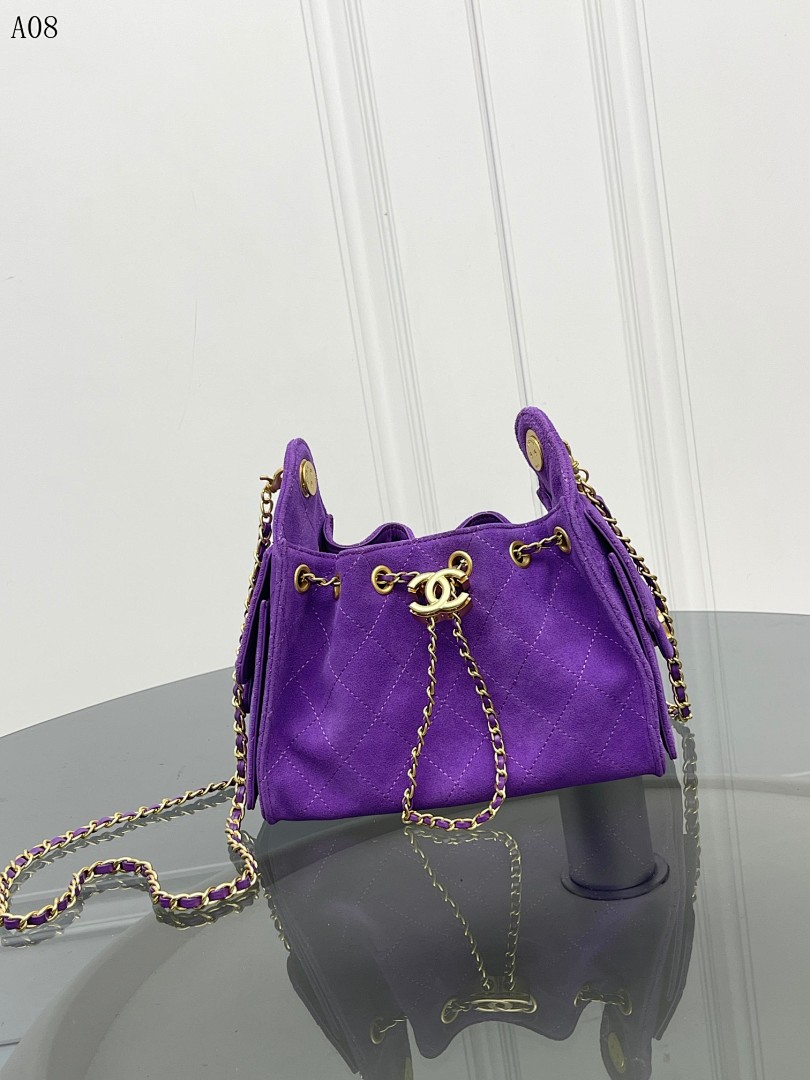 Chan3l Classic Quilted Drawstring Bucket Bag #2950