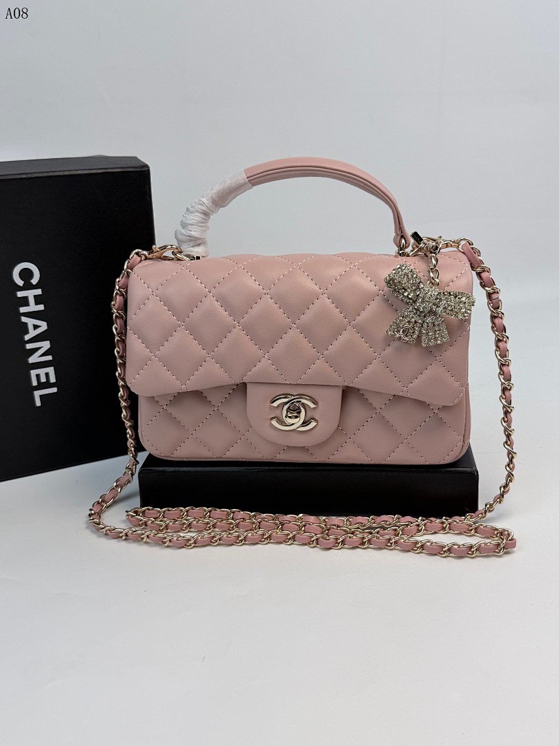 Chan3l Classic Flap Bag with Crystal Bow Charm #2893