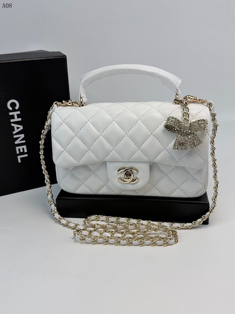 Chan3l Classic Flap Bag with Crystal Bow Charm #2885 1 Chan3l Classic Flap Bag with Crystal Bow Charm #2885