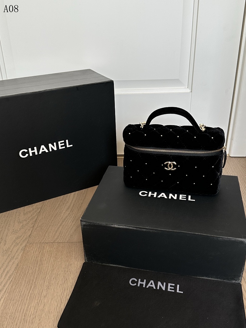 Chan3l Black Velvet Mini Vanity Bag #2968