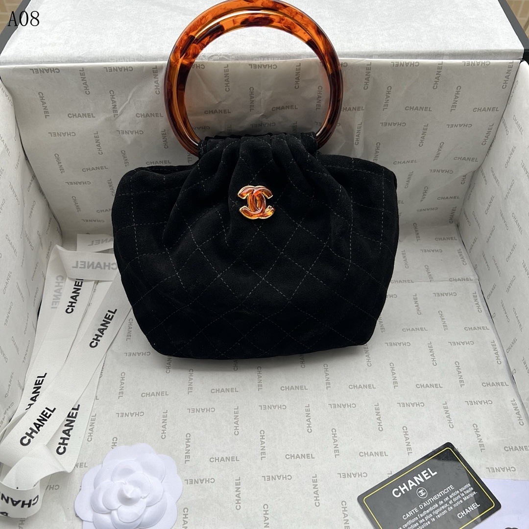 Chan3l Classic Quilted Velvet Bag with Tortoiseshell Handle #2807
