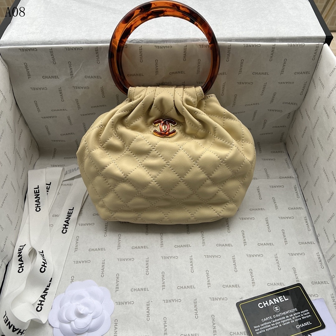 Chan3l – Classic Quilted Leather Bag with Tortoiseshell Handle #3027