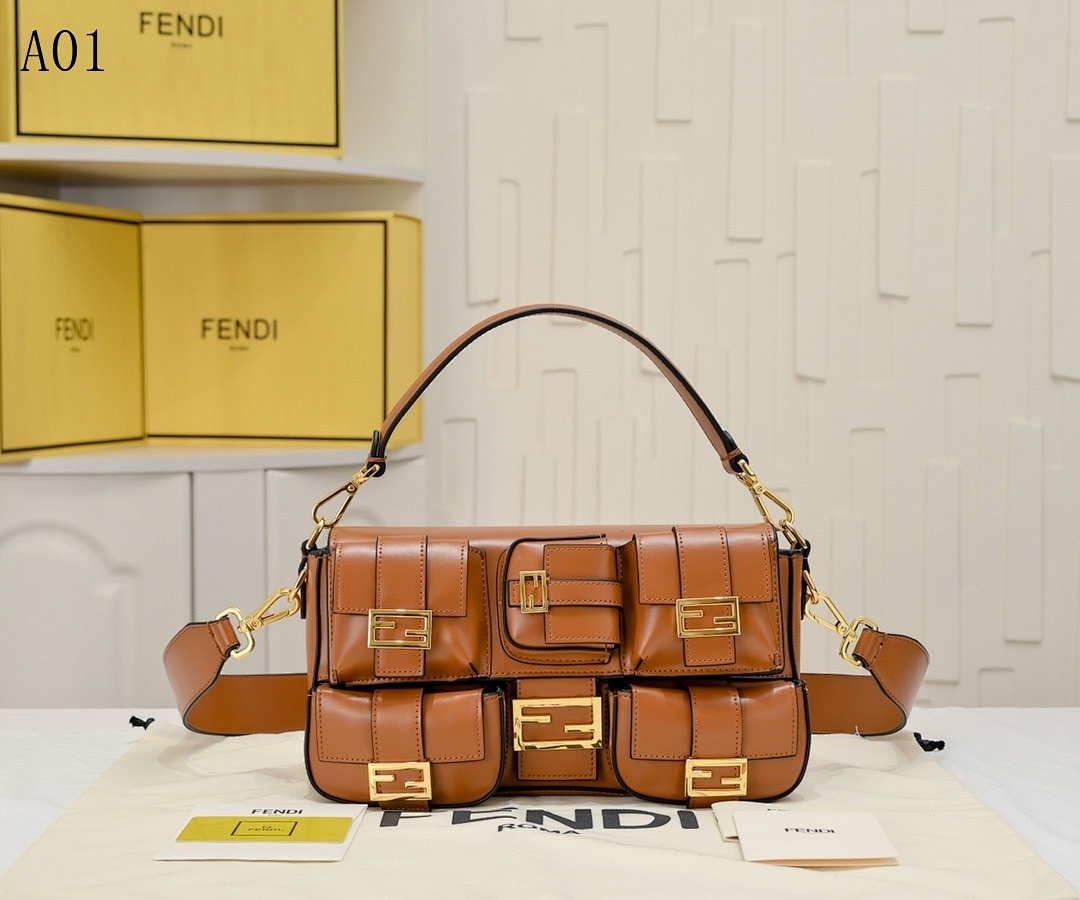 FENDI – Baguette Mini – Brown Leather Crossbody Bag #2482