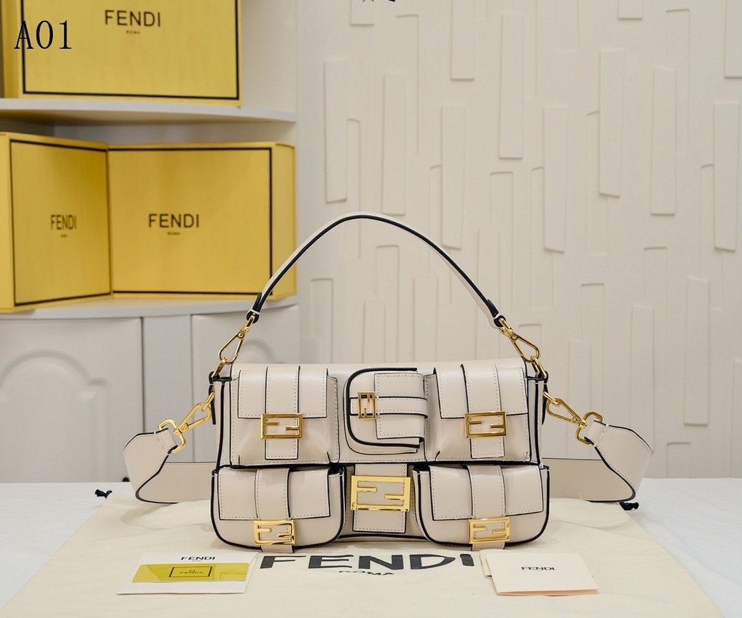 FENDI Baguette – White Leather Shoulder Bag #2506