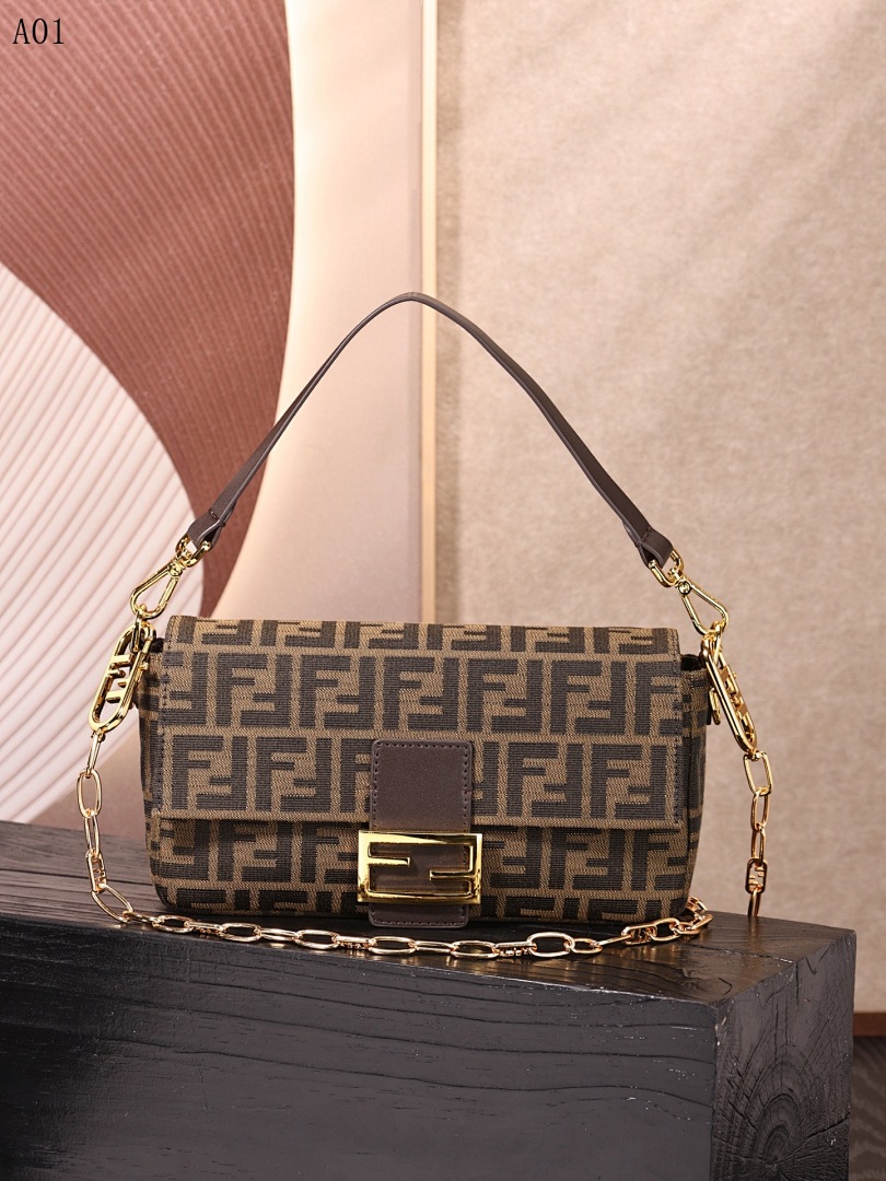 F3ndii + Baguette + FF Logo Canvas Shoulder Bag #2445