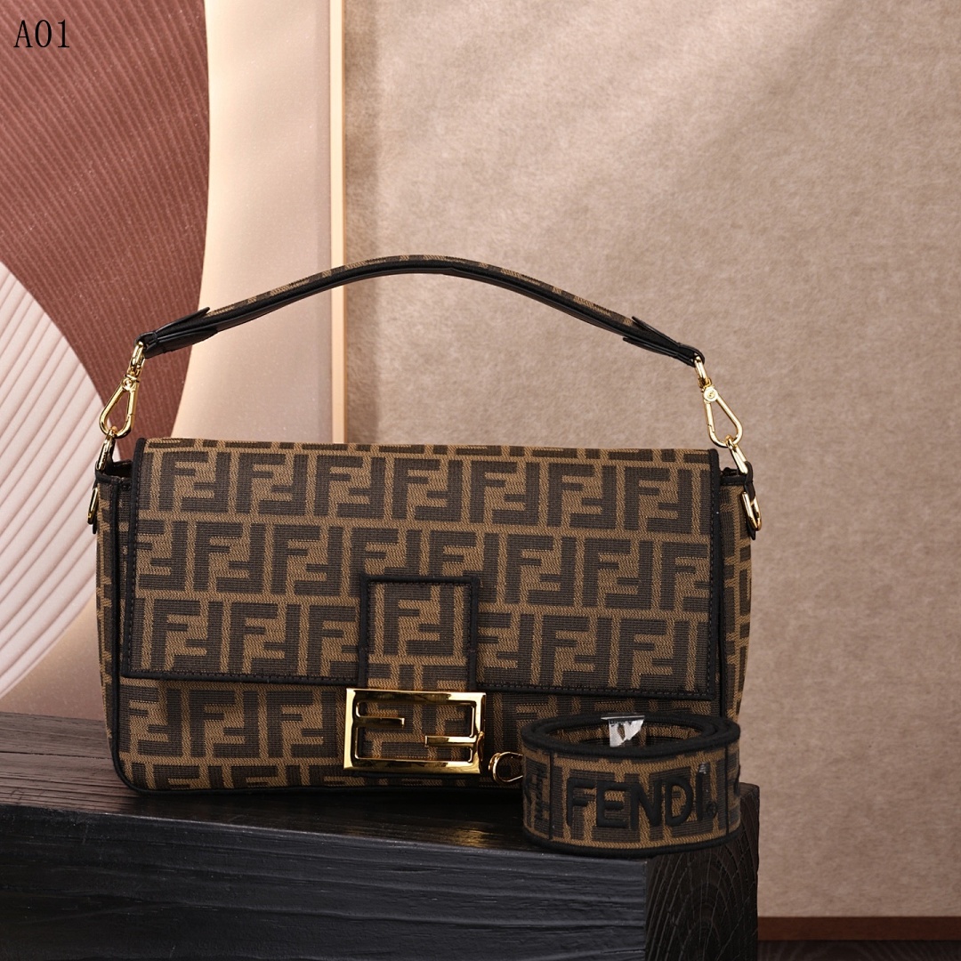FENDI Baguette FF Print Shoulder Bag #2559