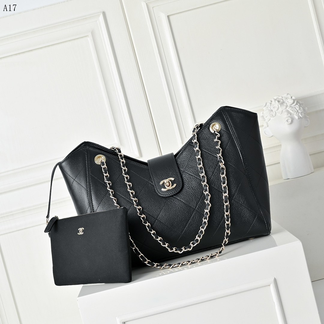Chan3l Classic Quilted Tote Bag with Matching Pouch #960