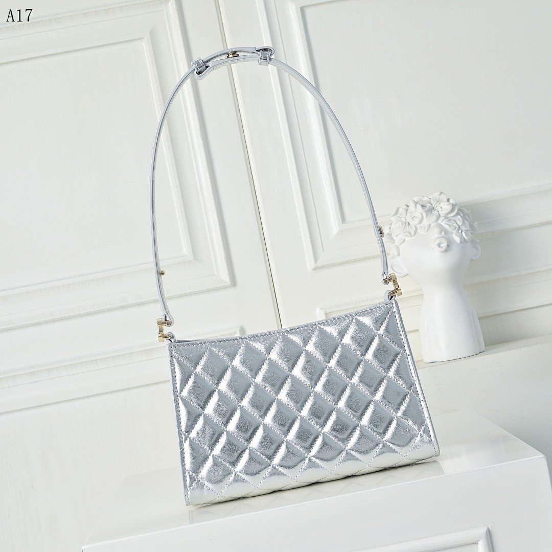 Chic Silver Quilted Shoulder Bag A17 #952