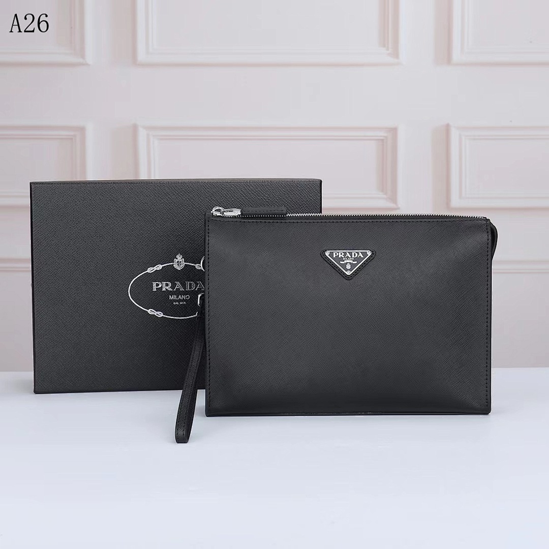Pr4da Saffiano Leather Zip Pouch #2008
