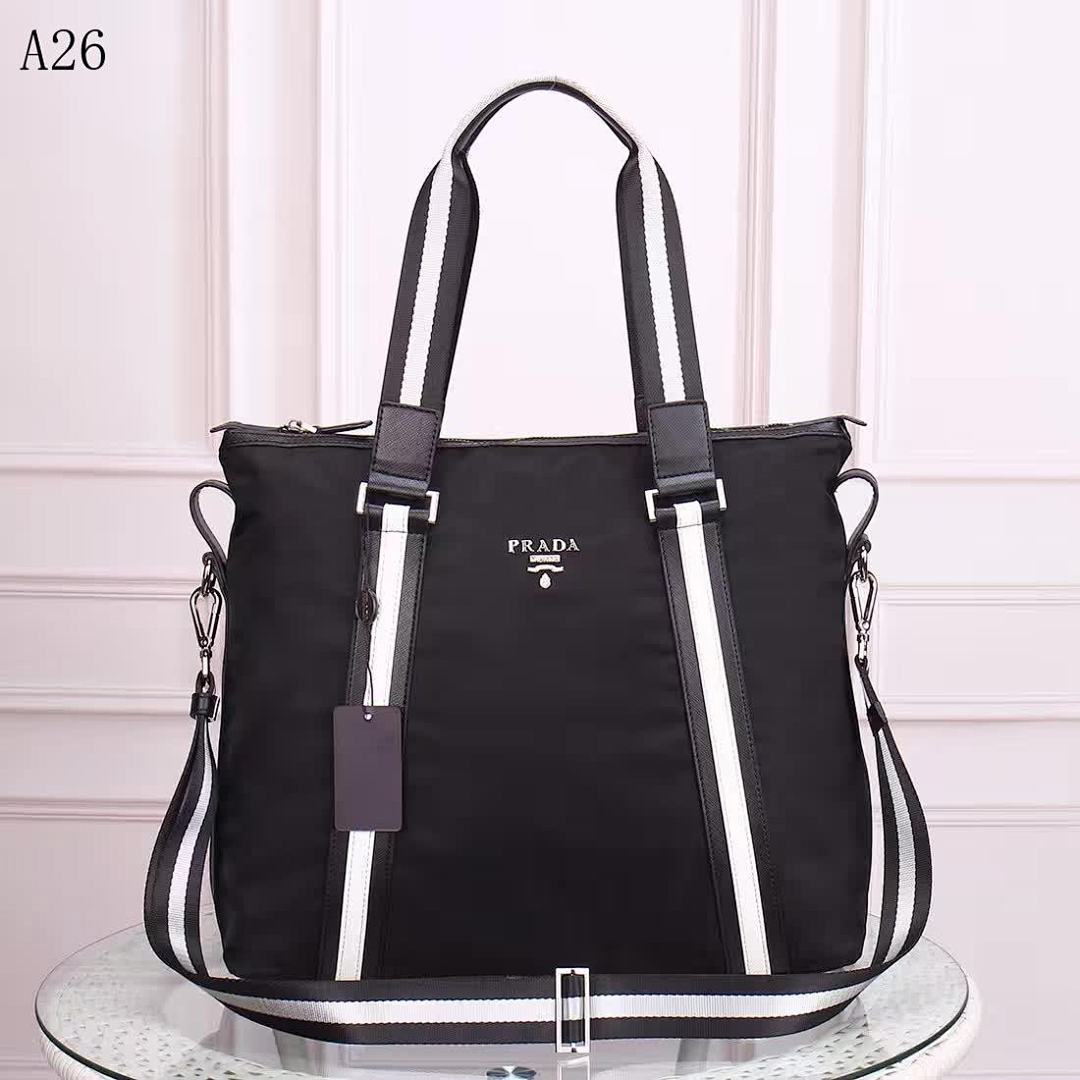 Pr4da Nylon Tote Bag with Striped Accents #1272