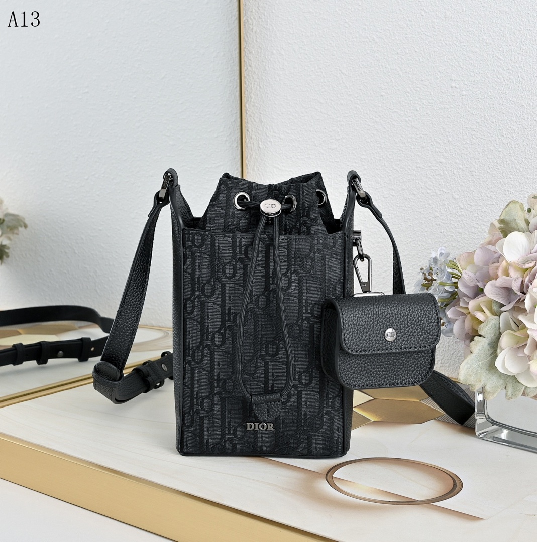 Diiior + A13 + Oblique Print Drawstring Bucket Bag #1186 1 Diiior + A13 + Oblique Print Drawstring Bucket Bag #1186