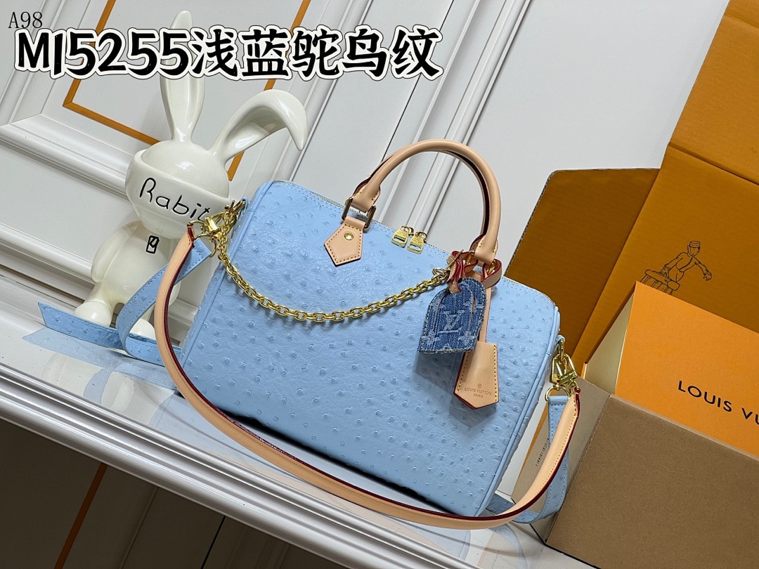 LVutton M15255 Blue Ostrich-Embossed Speedy Bag #1118