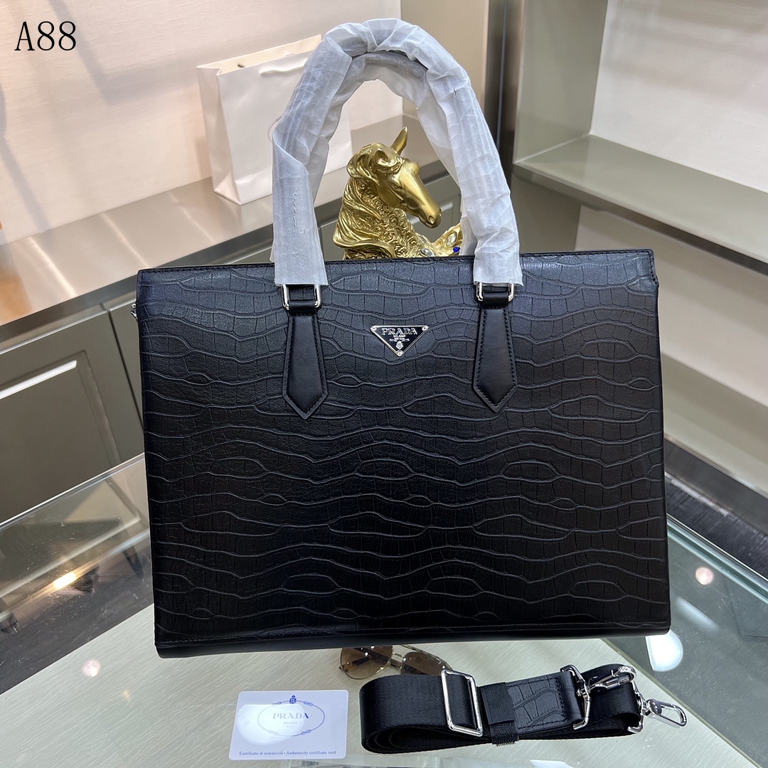 Pr4da + A88 + Crocodile-Embossed Tote Bag #6258