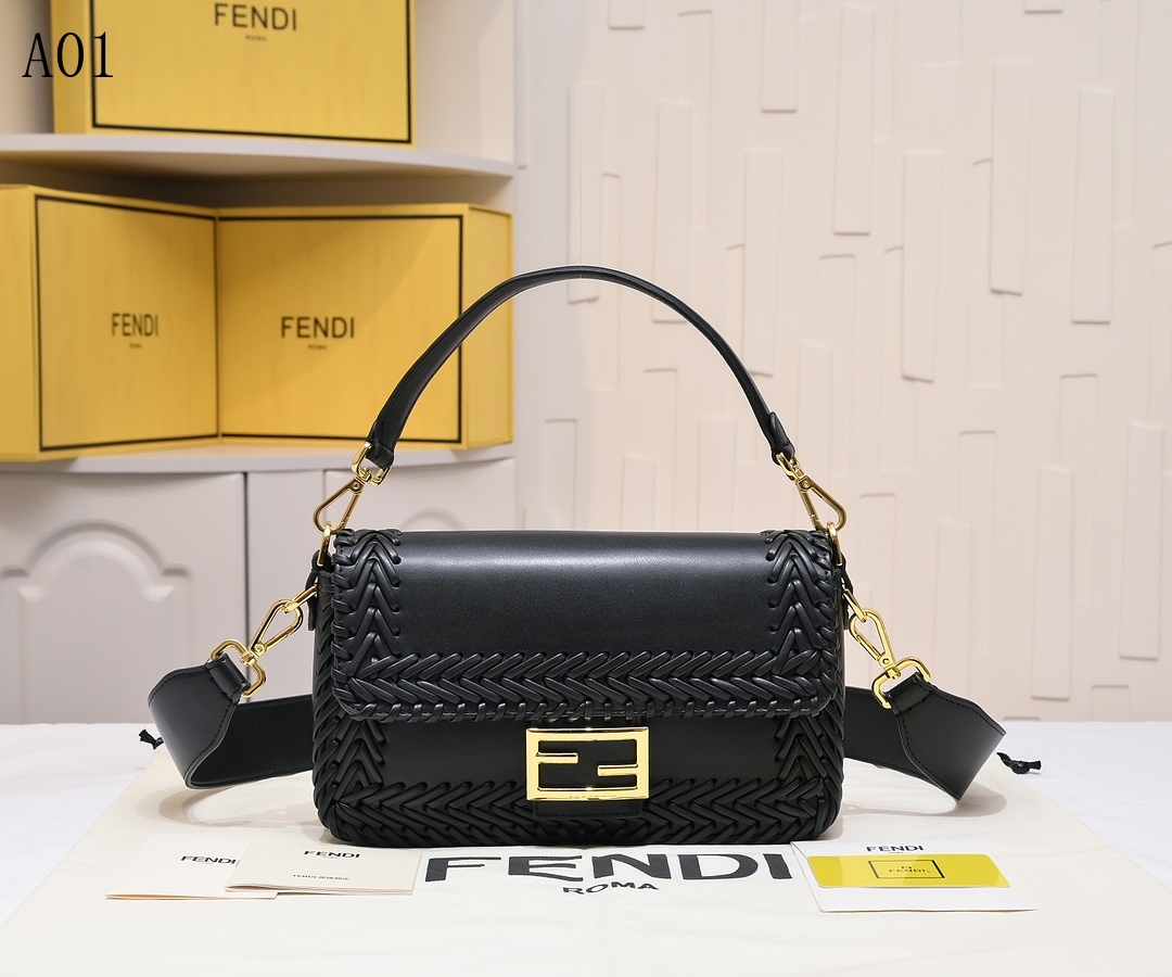 FENDI Baguette Braided Leather Shoulder Bag #1342
