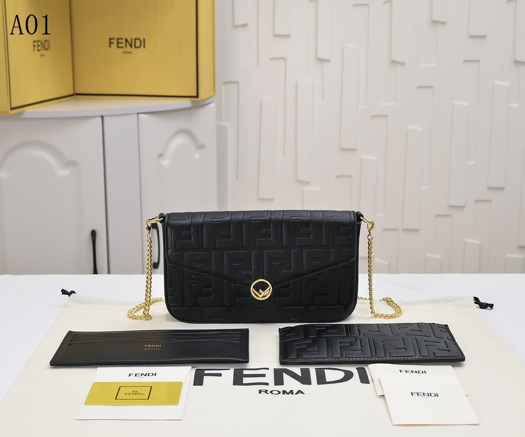 FENDI – Baguette FF Embossed Leather Shoulder Bag #1336