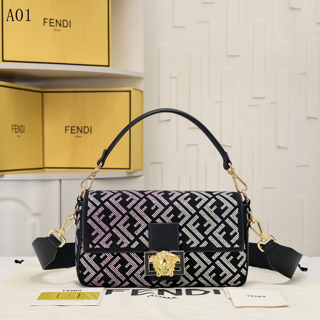 FENDI Baguette Mini – Black & Purple Zucca Print with Medusa Clasp #1334