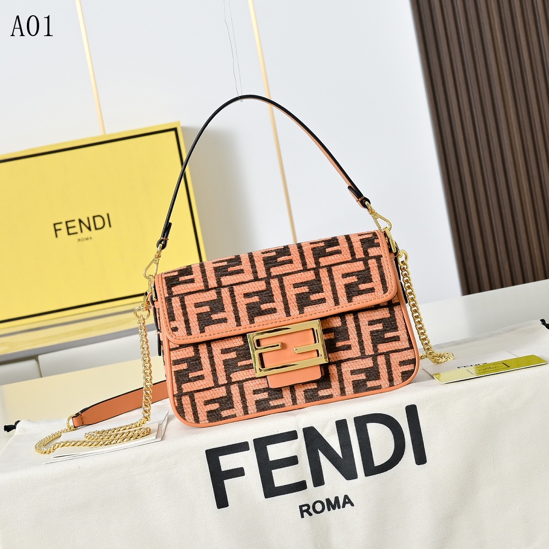 FENDI Baguette FF Logo Print Crossbody Bag #1332