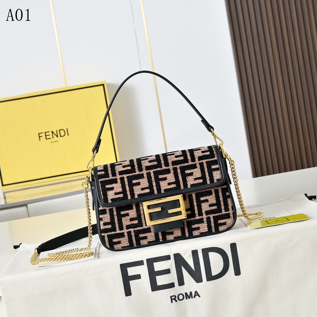 FENDI – Baguette FF Logo Embroidered Shoulder Bag #1331