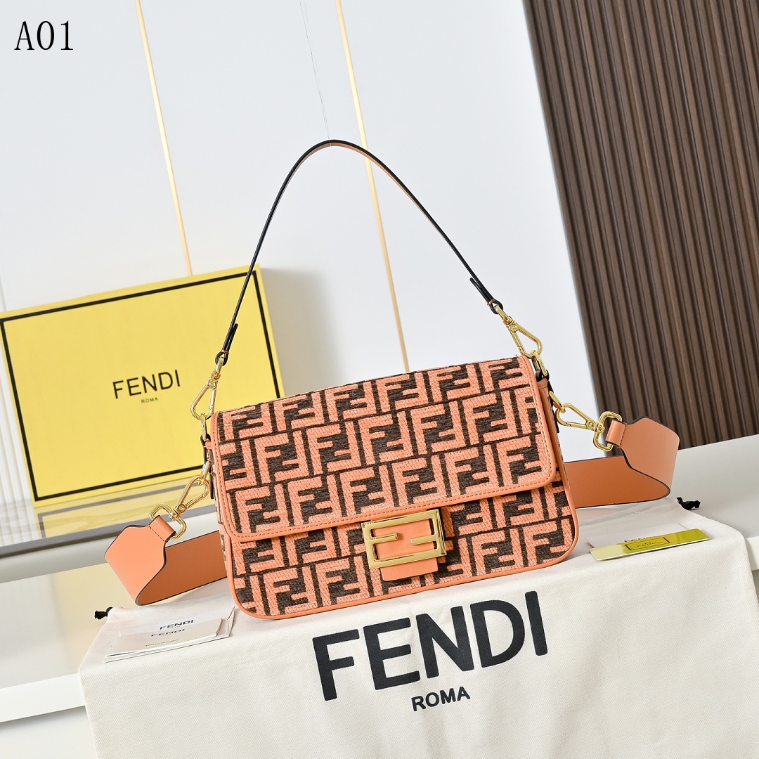 FENDI Baguette FF Logo Print Shoulder Bag #1330