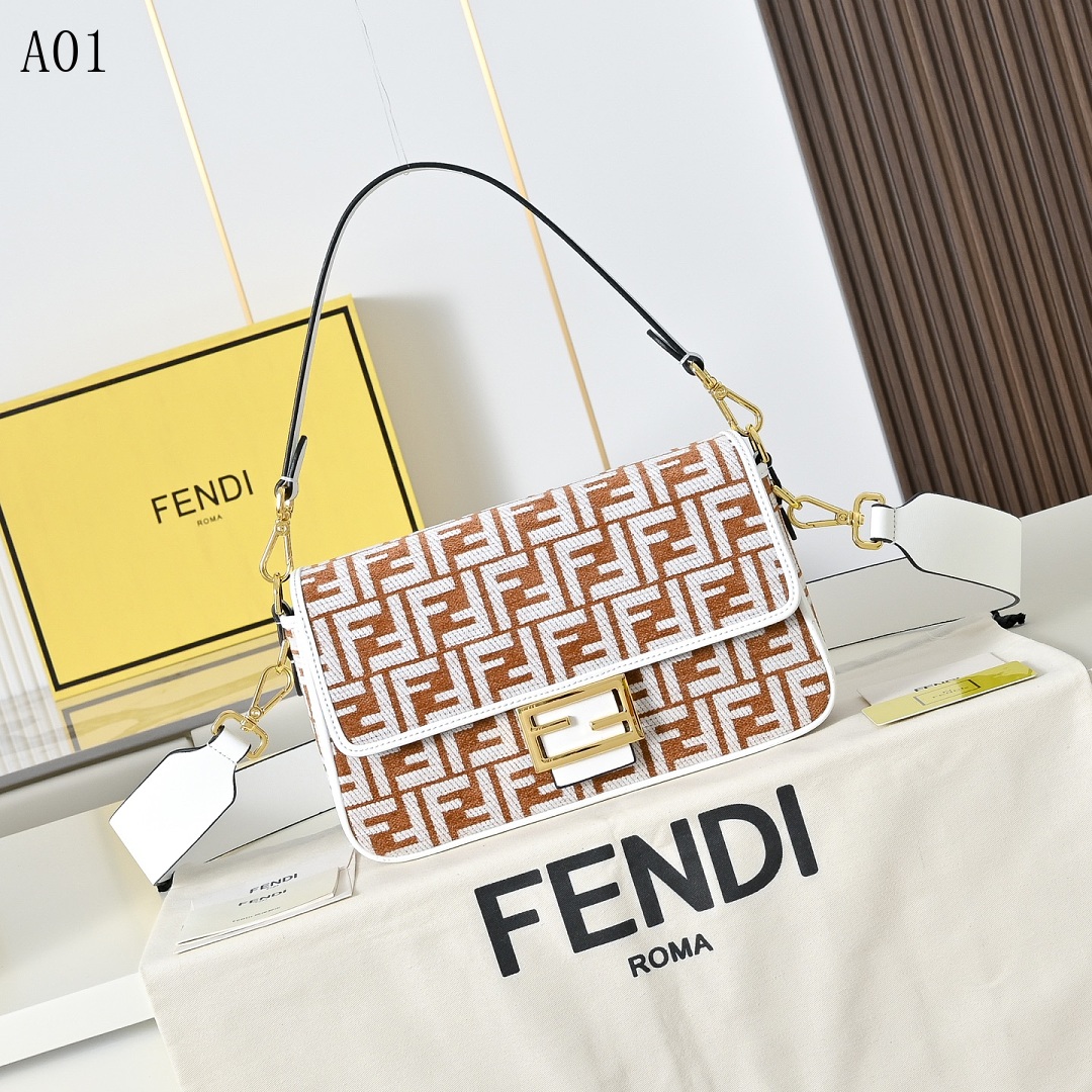 FENDI – Baguette FF Logo Print Crossbody Bag #1329