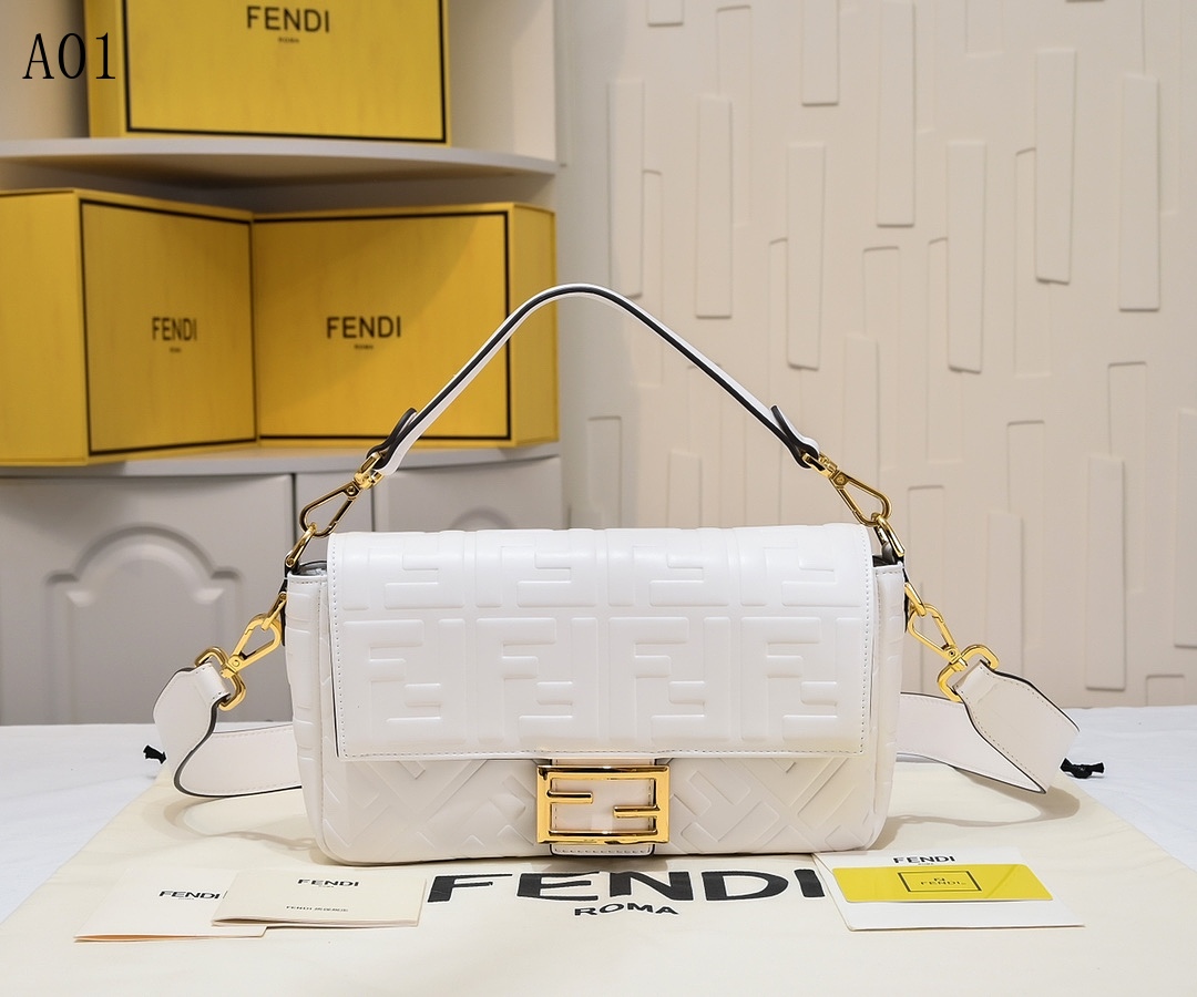 FENDI Baguette White Quilted Leather Shoulder Bag #1322