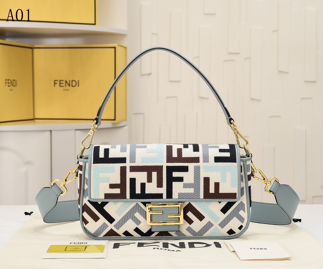 FENDI Baguette – Multicolor FF Logo Print Shoulder Bag #1318