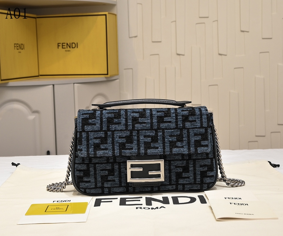 FENDI Baguette FF Monogram Jacquard Shoulder Bag #1313