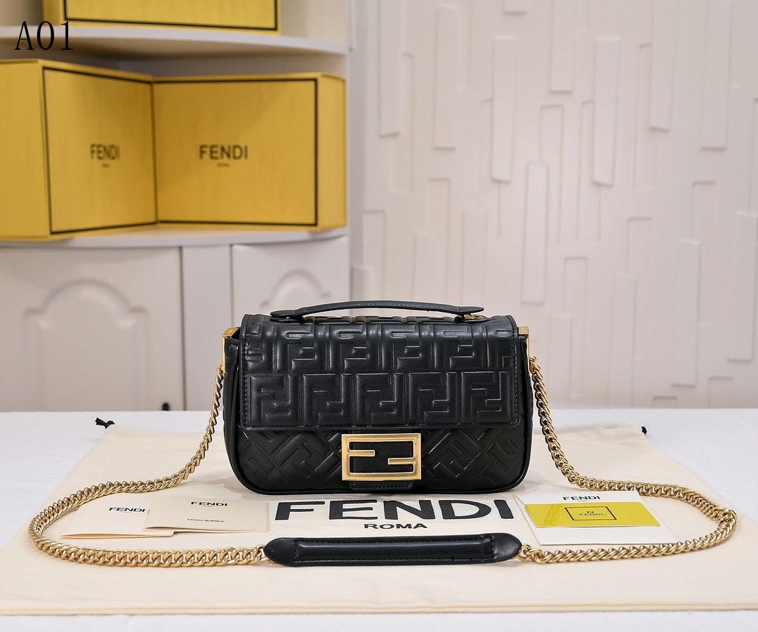 FENDI Baguette Mini Black Leather Crossbody #1311
