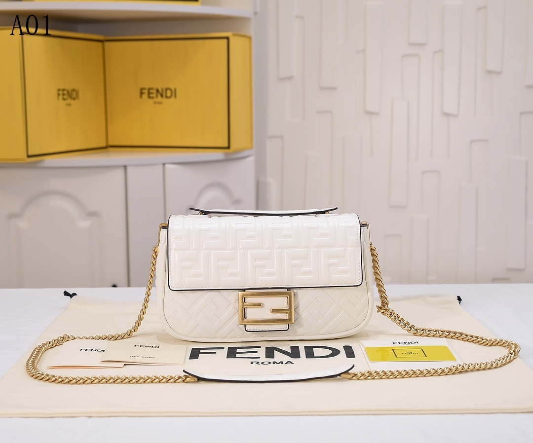 FENDI Baguette FF Logo Quilted Leather Shoulder Bag #1310