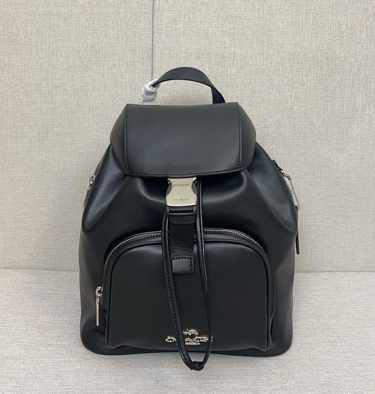 Coacch CT810 Black Leather Backpack with Flip Top and Metal Clasp - premium bag at SunToteBag