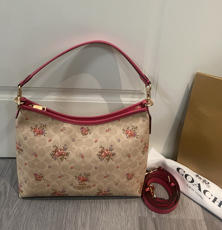 Coacch CAL36 Floral Print Shoulder Bag in Beige and Pink - premium bag at SunToteBag