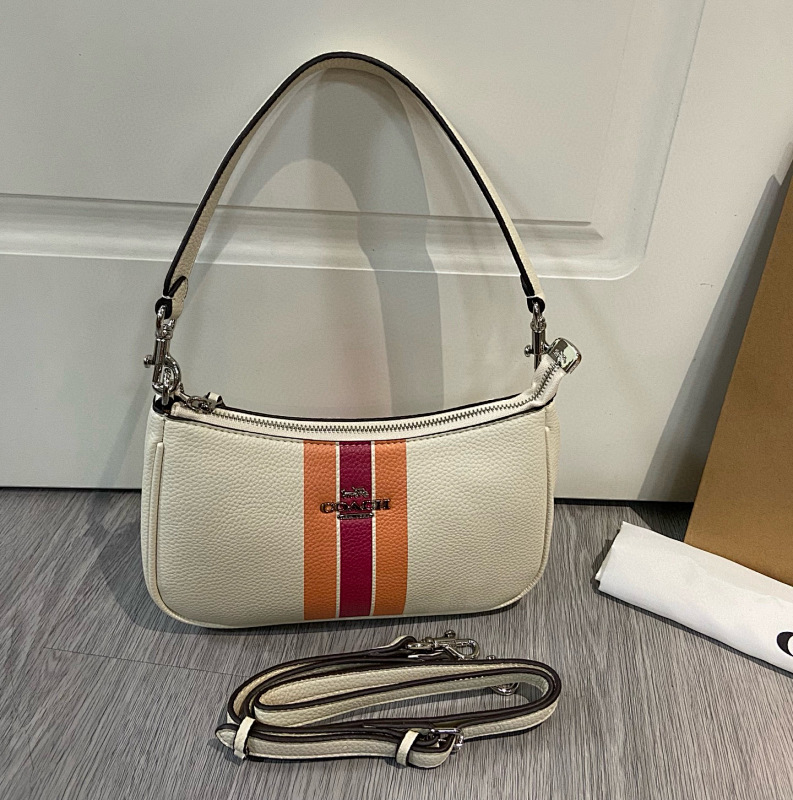 Coacch CAL22 Teri Stripe Shoulder Bag in Cream with Orange and Red Accents - premium bag at SunToteBag