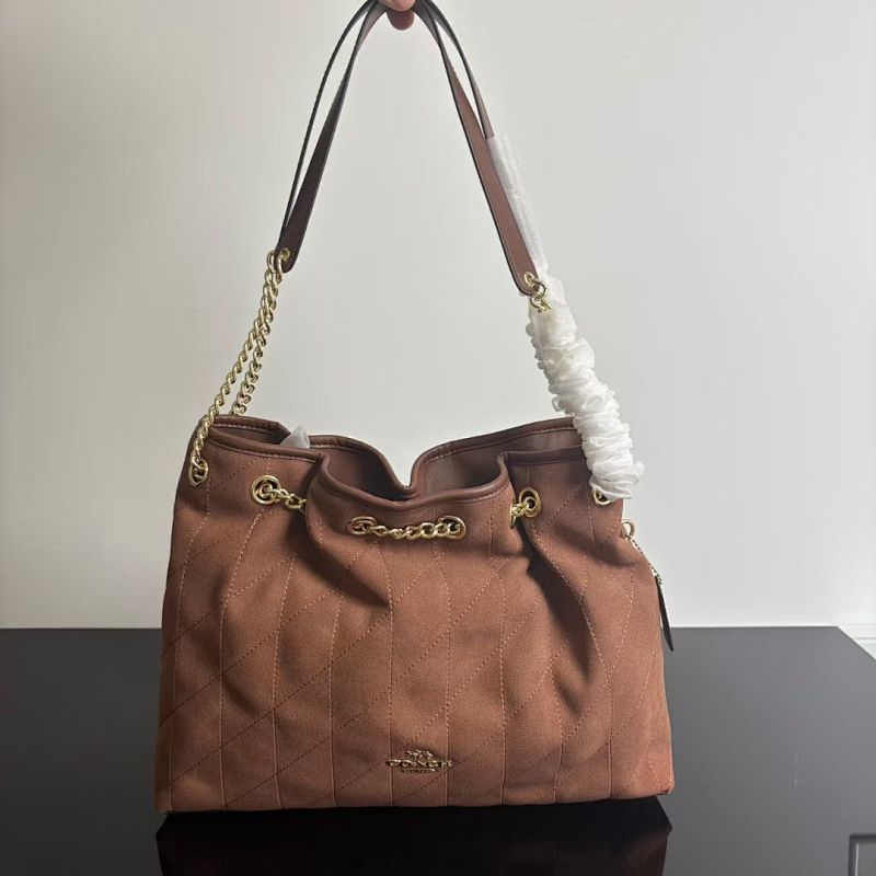 Coacch CCZ80 Evelyn Quilted Shoulder Bag in Brown Suede