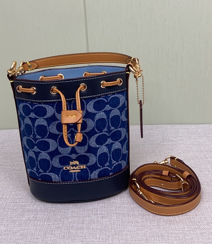 Coacch CY740 Mini Denim Bucket Bag in Navy Blue