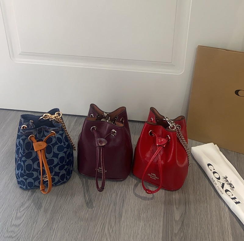 Coacch CZ031 Mini Drawstring Bucket Bag in Denim Blue, Burgundy, Red
