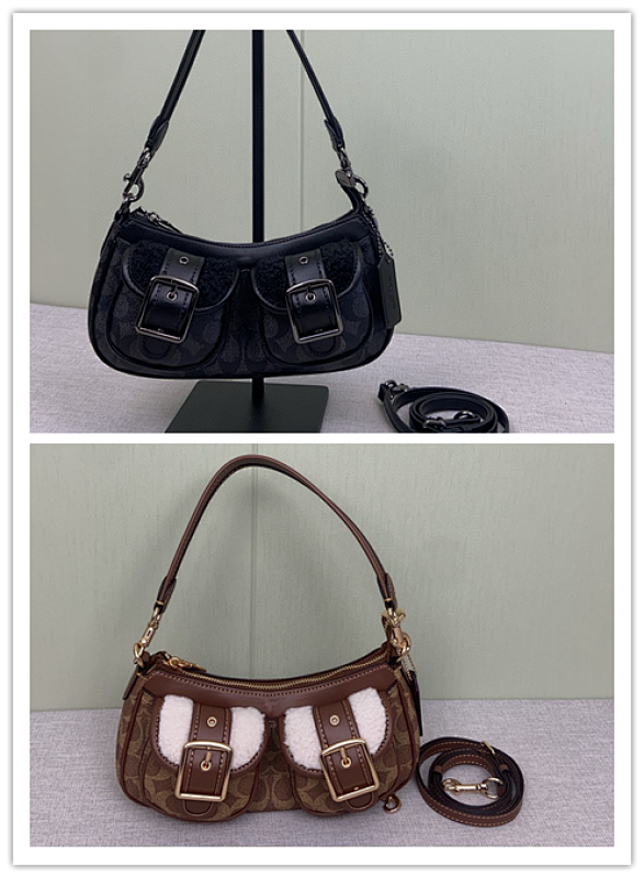 Coacch CY658 Ashton Baguette Crossbody Bag with Shearling Trim