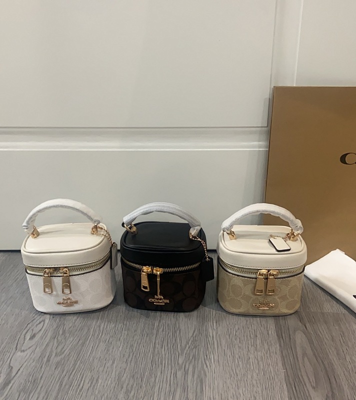 Coacch Cy732 Mini Cosmetic Pouch in White, Black, and Beige