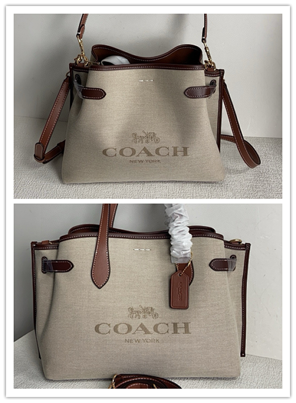 Coacch CH190 Hanna Tote Bag in Beige Canvas and Brown Leather