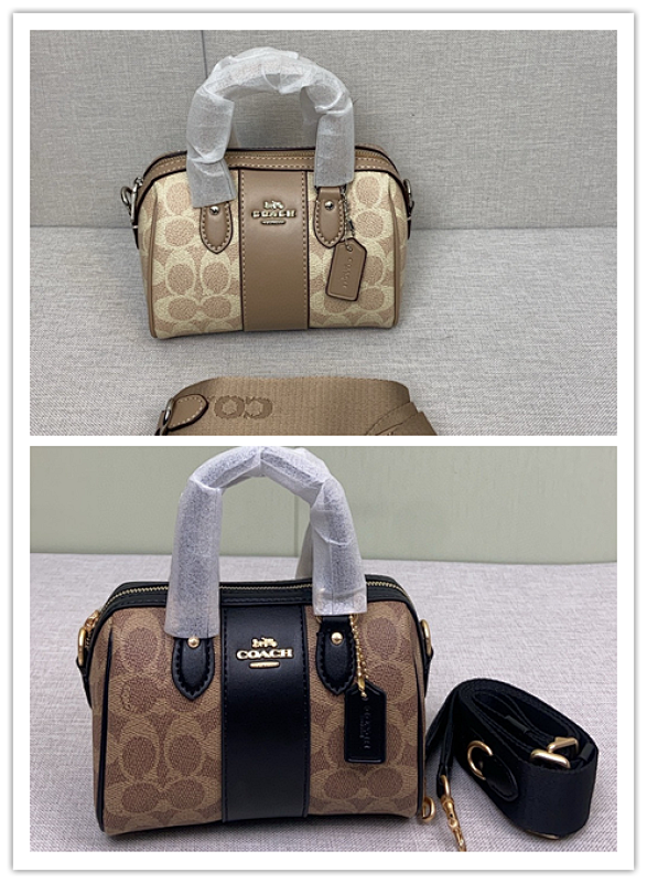 Coacch CW331 Rowan Boston Tote Bag Beige and Black Signature Canvas
