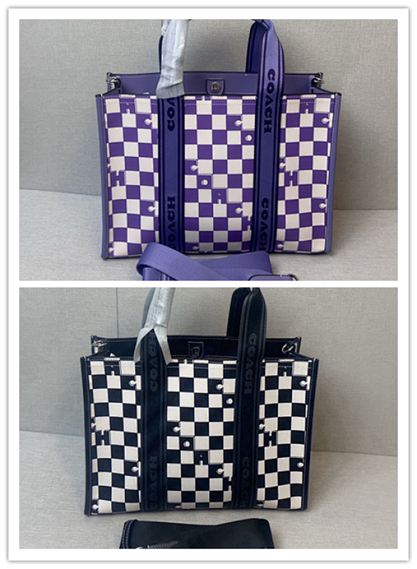 Coacch CR101 Checkerboard Tote Bag in Purple and Navy