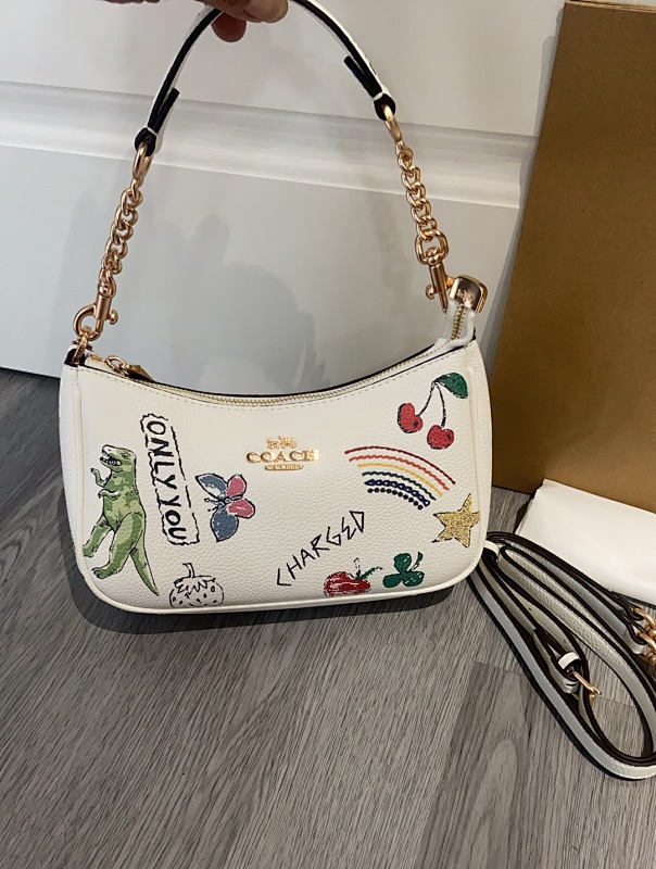 Coacch CAK17 Graffiti-Print White Leather Shoulder Bag