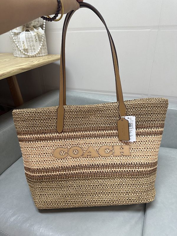 Coacch IMXJ7 Woven Tote Bag in Natural and Brown