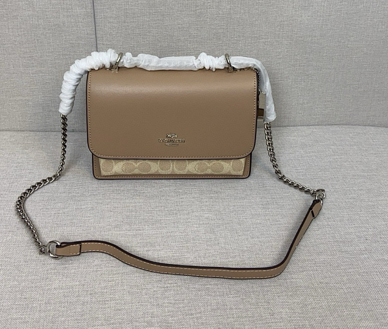Coacch CY978 Klare Chain Shoulder Bag in Tan Leather and PVC