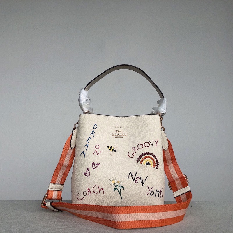Coacch C8282 Embroidered Bucket Bag with Rainbow Bee Motif