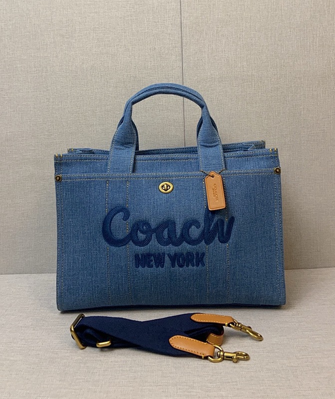 Coacch CR657 Denim Cargo Tote Bag with Embroidered Logo