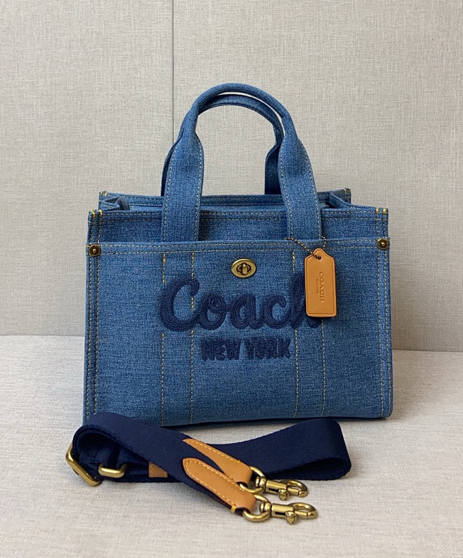 Coacch CR659 Denim Cargo Tote Bag with Embroidered Logo