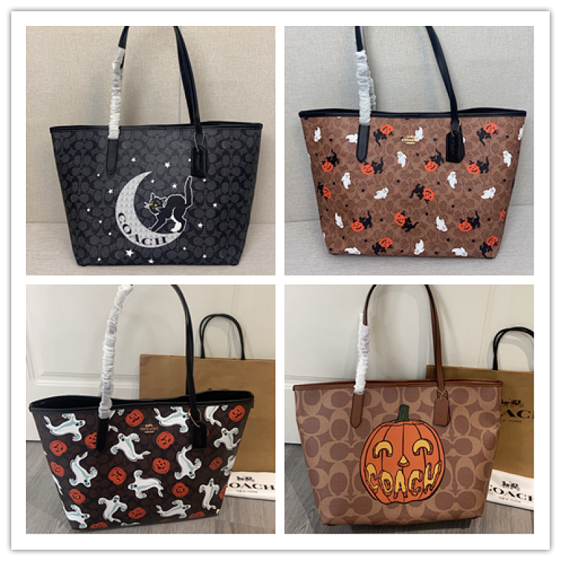Coacch CCE70 Halloween Print Tote Bag with Pumpkin and Cat Motifs
