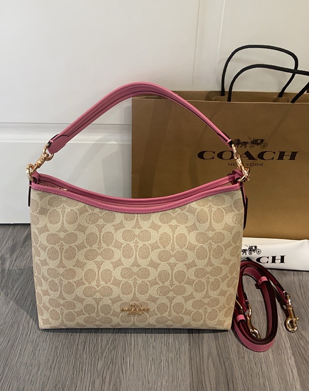 Coacch CDQ14 Laurel Shoulder Bag in Signature Canvas and Pink Leather