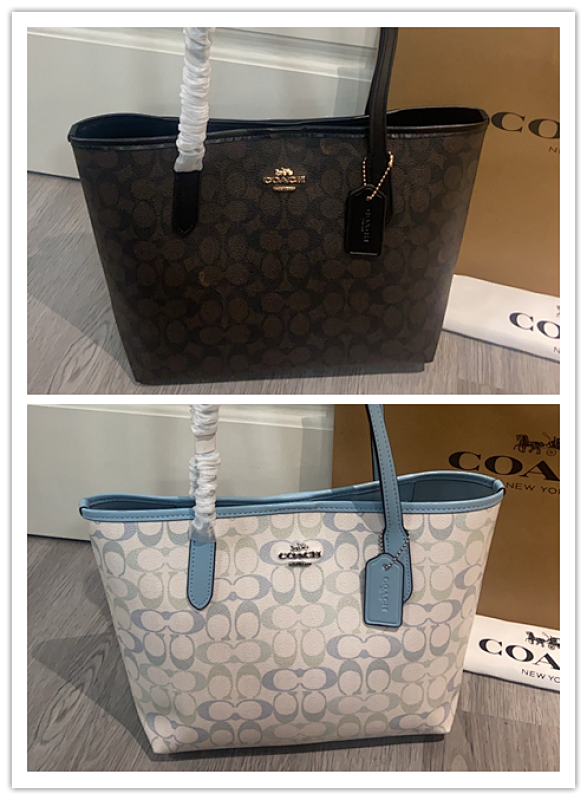 Coacch CDX82 Signature Tote Bag in Black and Light Blue - 1 Coacch CDX82 Signature Tote Bag in Black and Light Blue